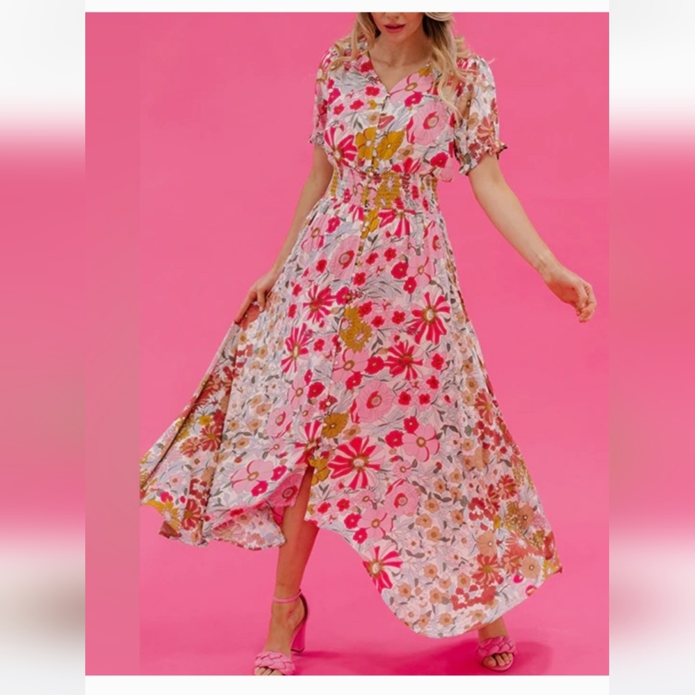 ⭐️ DM FASHION VERONA MULTI PINK FLORAL DRESS - NURSING FRIENDLY ⭐️ FINAL SALE ⭐️